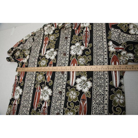 Hilo Hattie Hawaiian Original Shirt Mens XL Green Black Surfboard Floral Hawaii - Picture 5 of 9